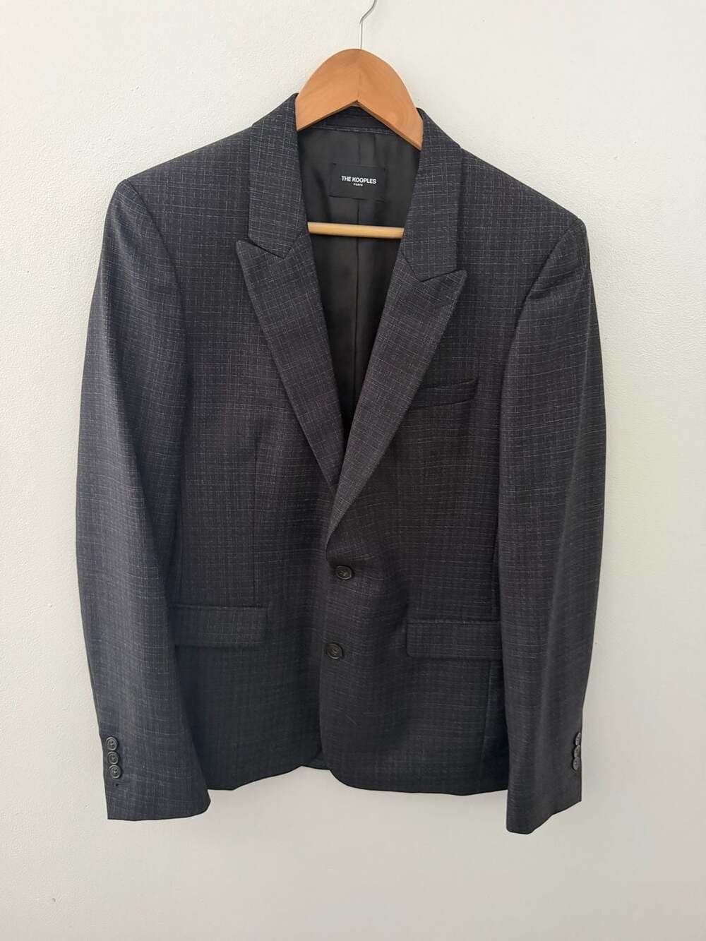 The Kooples Paris Charcoal Grey Textured Check Single-Breasted Blazer sz S
